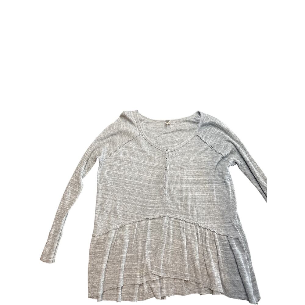 We the Free People Coastline Gray Thermal‎ Waffle Knit Henley Peplum Boho Medium
